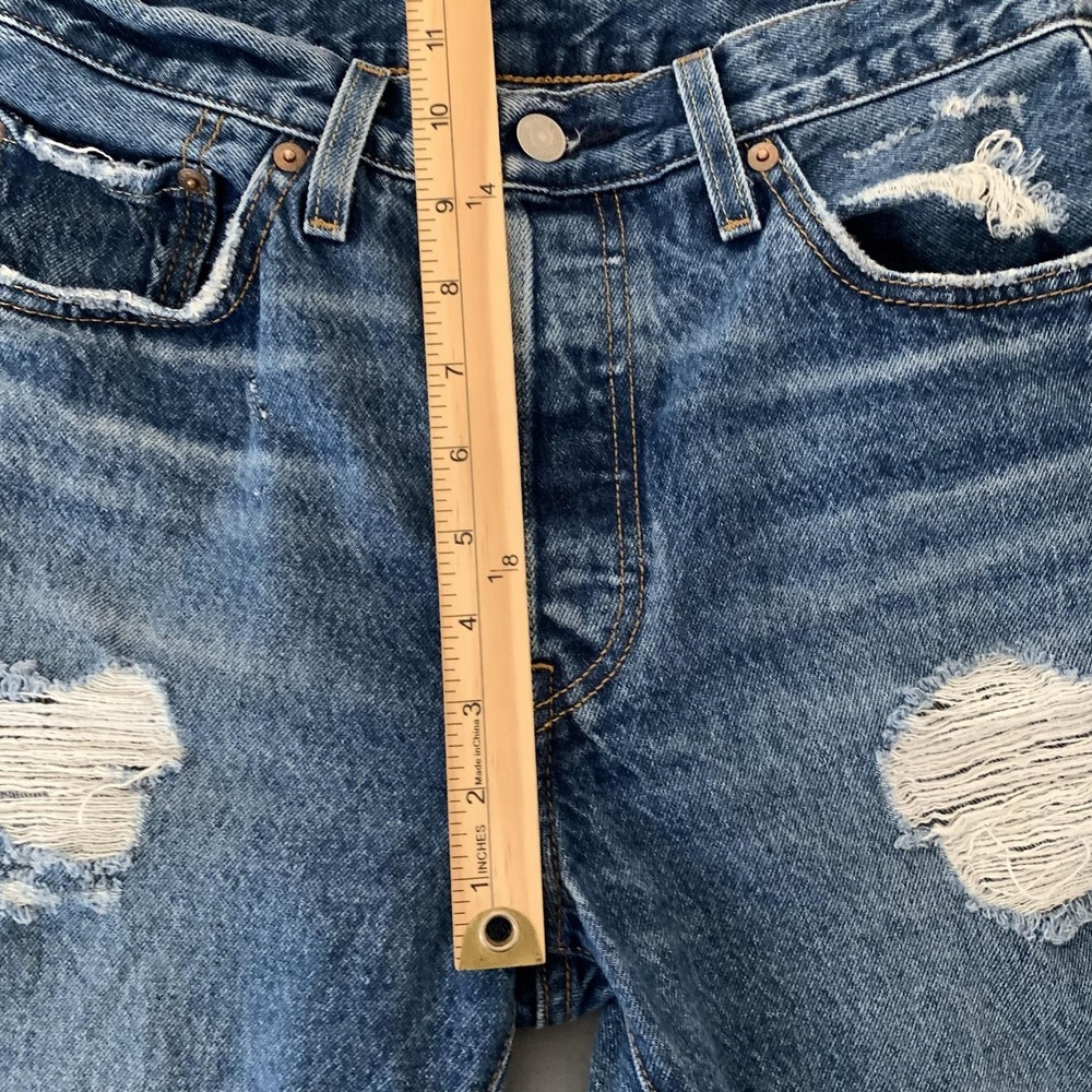 Levis 501 Jeans Mens 28x30 Blue Medium Wash Straight Distressed Denim Pants - Picture 5 of 11